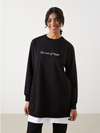 LCW Modest Bisiklet Yaka Baskılı Kadın Sweatshirt Tunik - S5GN16Z8