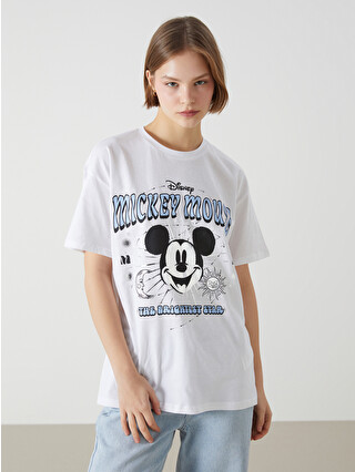 XSIDE Beyaz Mickey Mouse Baskılı %100 Pamuklu Kadın Tişört