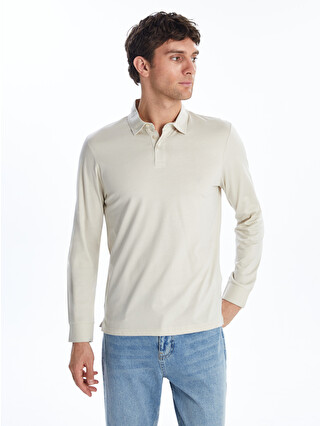 LCWAIKIKI Classic Bej Polo Yaka Uzun Kollu Erkek Sweatshirt
