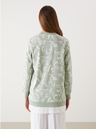 LCW Modest Yeşil Bisiklet Yaka Desenli Kadın Sweatshirt Tunik