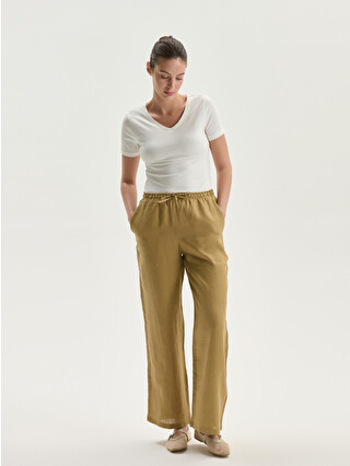 LCWAIKIKI Classic 100% Linen Women's Elastic Waist Trousers