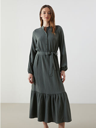 LCWAIKIKI Classic Yeşil Hakim Yaka Dokulu Elbise - S5KA33Z8-CX0 | LCW