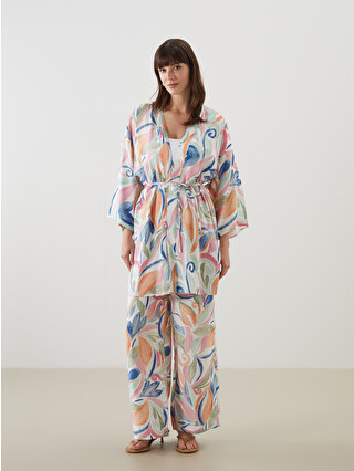 LCWAIKIKI Classic Pembe Şal Yaka Desenli Oversize Kadın Kimono