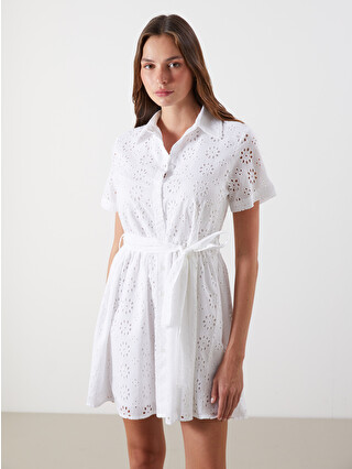LCW Vision Openwork Broderie Mini Shirt Dress - S5L980Z8-Q6K | LC