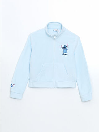 LC Waikiki Mavi Stitch Nakışlı Polar Kız Çocuk Fermuarlı Sweatshirt