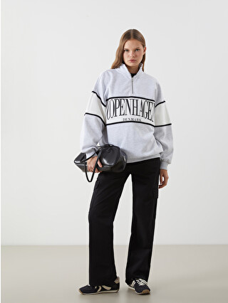 XSIDE Dik Yaka Copenhagen Baskılı Oversize Kadın Sweatshirt