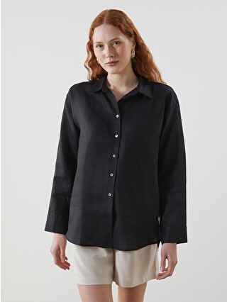 E LINEN × RAYON black L/S shirt LCW Vision Oversize 100% Linen Women's Shirt - S5NG83Z8-CVL | LC