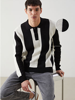 XSIDE Polo Yaka Çizgili Erkek Dokulu Triko Kazak - S5NJ46Z8-CVL | LCW