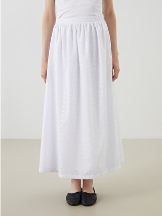 LCW Vision Elastic Waist A-Line Broderie Skirt - S5P444Z8-Q6K | LC