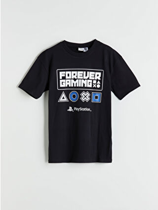 LCW Kids Antrasit Bisiklet Yaka PlayStation Baskılı Erkek Çocuk