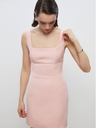 Soulife Square Collar Crepe Mini Dress - S5SH88Z8-YHH | LC Waikiki