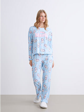 Açık Mavi Baskılı