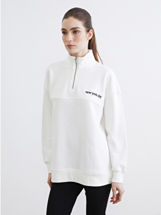 LCW Modest Mock Neck Embroidered Oversize Women's Thick Sweatshirt