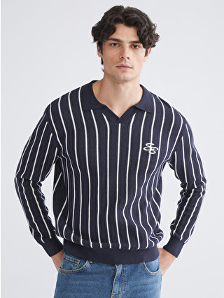 XSIDE Polo Yaka Uzun Kollu Çizgili Erkek Triko Kazak - W5AC26Z8