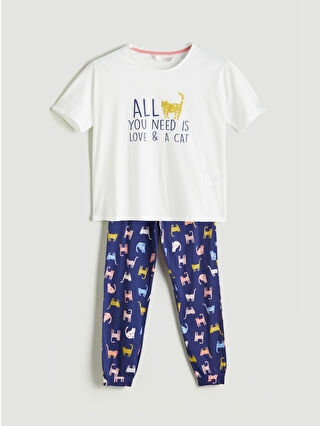 Açık Lacivert Baskılı