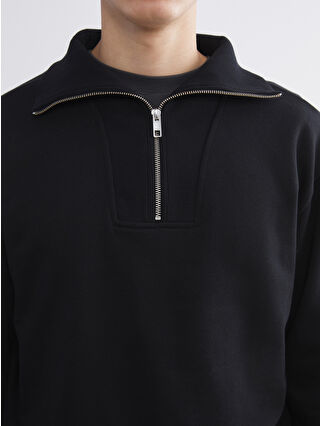 XSIDE Siyah Fermuarlı Dik Yaka Erkek Kalın Sweatshirt - W5DB08Z8