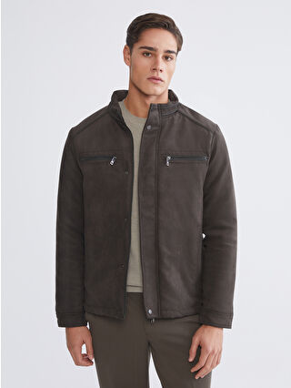 LCWAIKIKI Classic Haki Standart Kalıp Dik Yaka Süet Erkek Mont