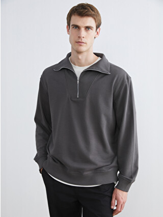 LCW Vision Half-Zip Mock Neck Men's Sweatshirt - W5EV13Z8-KUA | LC