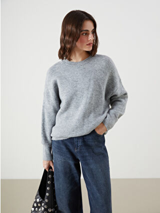 LCW Vision Antrasit Bisiklet Yaka Oversize Kadın Triko Kazak