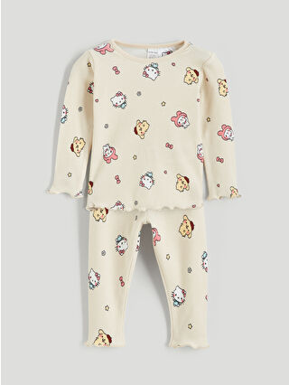 LCW baby Bisiklet Yaka Hello Kitty Baskılı Kız Bebek Pijama Takımı