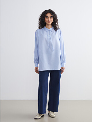 LCW Modest Bağlamalı Yaka Çizgili Oversize Kadın Gömlek Tunik