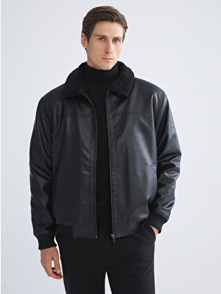 LCW Vision Standard Fit Plush Collar Men's Leather Look Coat LCW Vision Standard Fit Plush Collar Men's Leather Look Coat