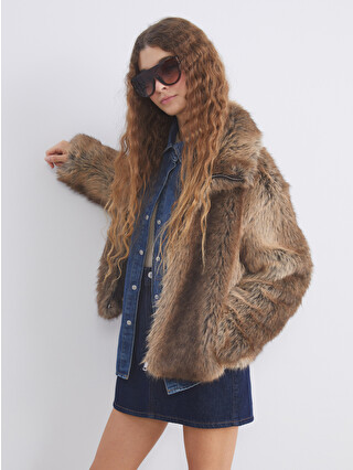 XSIDE Funnel Neck Women's Fur Coat - W5I731Z8-CTX | LC Waikiki