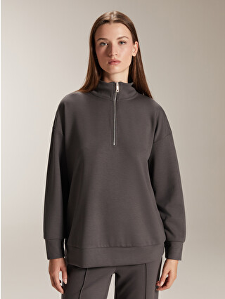 LCW Comfort Antrasit İnterlok Düz Sweatshirt - W5ID83Z8-HEF | LCW