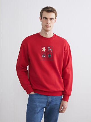 XSIDE Crew Neck New Year Themed Men's Sweatshirt - W5IM36Z8-MGR