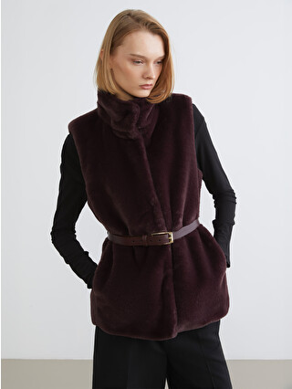 LCW Vision Stand-up Collar Belted Women's Fur Vest - W5IO84Z8-JAV