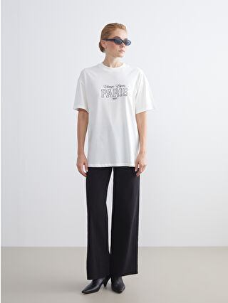 LCW Modest Bisiklet Yaka Paris Baskılı Kadın Tişört - W5JA22Z8-R9J