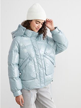 LCW ECO Mavi Kapüşonlu Kadın Şişme Mont - W5JC60Z8-FGT | LCW