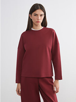 mimozaボルドーXS LCW Vision Bordo Bisiklet Yaka Kadın Sweatshirt - W5JD27Z8-HMS | LCW