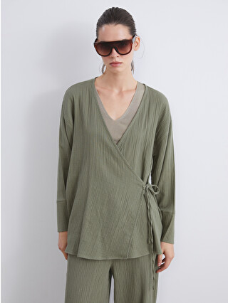 LCW Vision Haki Kruvaze Yaka Dokulu Müslin Kadın Kimono - W5JH03Z8