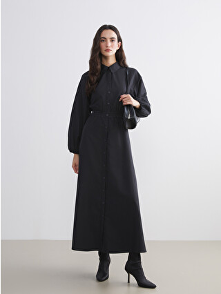 LCW Modest Balloon Sleeve Fitted Waist Shirt Dress - W5JP52Z8-CVL