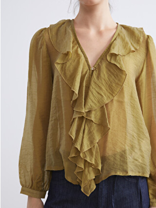 LCW Vision V Neck Frilled Chiffon Blouse - W5KD35Z8-GPD | LC Waikiki