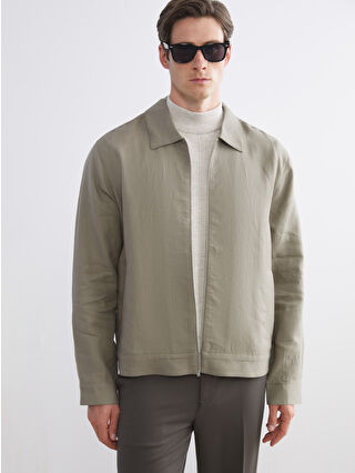 LCW Vision Yeşil Standart Kalıp Gömlek Yaka %100 Keten Erkek Mont