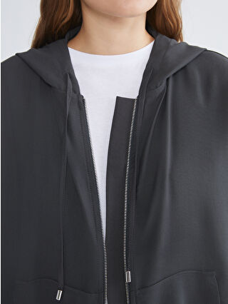 LCWAIKIKI Classic Antrasit Kapüşonlu Kadın Hırka - W5KM25Z8-HPL | LCW