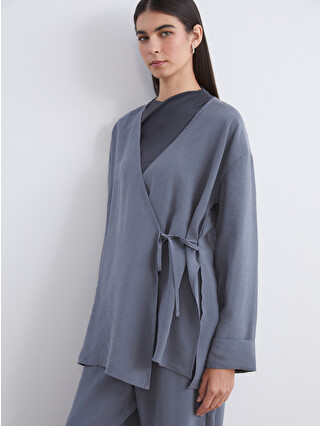 LCW Modest Gri Kruvaze Yaka Kadın Kimono - W5KU45Z8-JNL | LCW