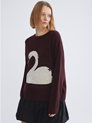 XSIDE Crew Neck Swan Pattern Women's Knit Sweater - W5L695Z8-CVV