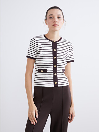 LCW Comfort Crew Neck Striped Women's Knitwear Cardigan - W5L733Z8