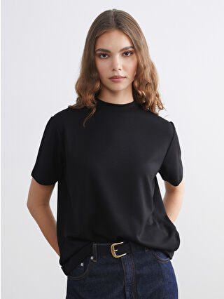 LCW Modest Siyah Dik Yaka Kadın Tişört - W5M603Z8-CVL | LCW