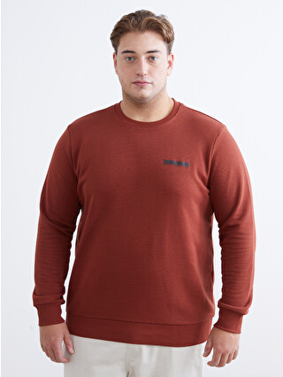 LCWAIKIKI Classic Lacivert Bisiklet Yaka Baskılı Erkek Sweatshirt