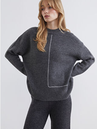 LCW Vision Antrasit Bisiklet Yaka Oversize Kadın Triko Kazak