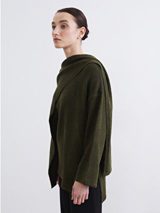 LCW Modest Dökümlü Şal Yaka Oversize Kadın Triko Kazak - W5N229Z8