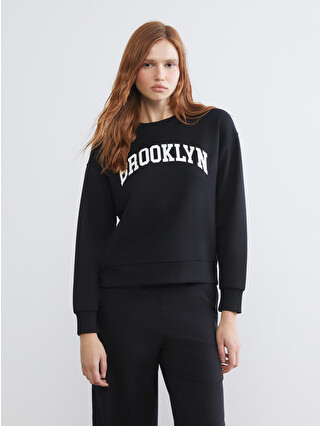 XSIDE Siyah Brooklyn Baskılı Oversize Kadın Sweatshirt - W5N461Z8