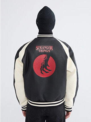 XSIDE Siyah Rahat Kalıp Stranger Things Baskılı Erkek Deri