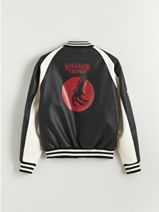 XSIDE Loose Fit Stranger Things Printed Men's Faux Leather Jacket