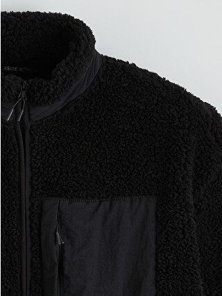 XSIDE ACTIVE Siyah Dik Yaka Pelüş Erkek Fermuarlı Sweatshirt