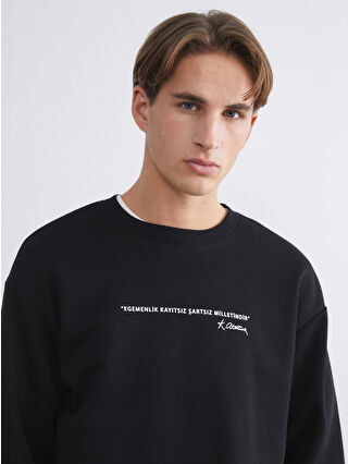 is not available スウェット XSIDE Siyah Bisiklet Yaka Baskılı Erkek Sweatshirt - W5NC61Z8-CVL